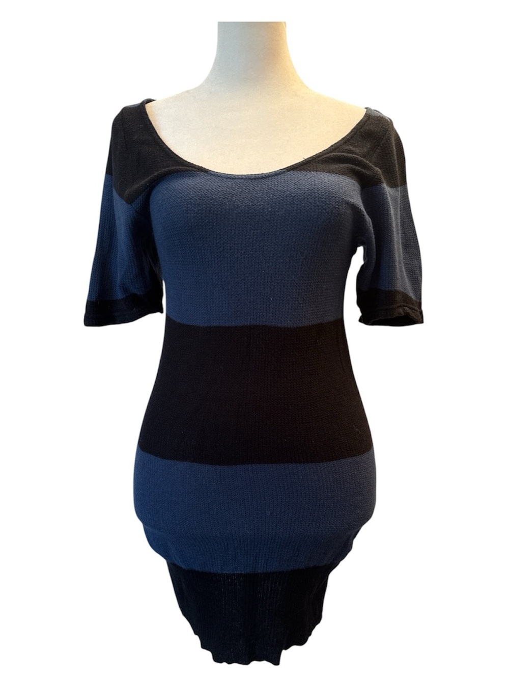 Free People Striped Fitted Sweater Dress - Black & Navy